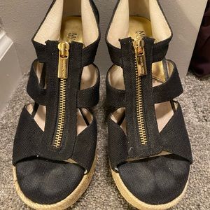 Michael Kors zip up black wedges, size 6
